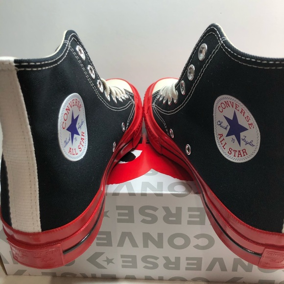 Comme des Garçon PLAY x Converse Chuck 70 Hi - Black/Red A01793C Size M7/W9 NWT - Picture 8 of 16